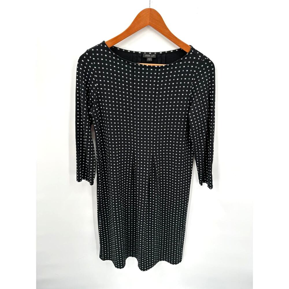 J. Jill Black Long Sleeve Crewneck Stretch Jersey Pleat Dress // XS